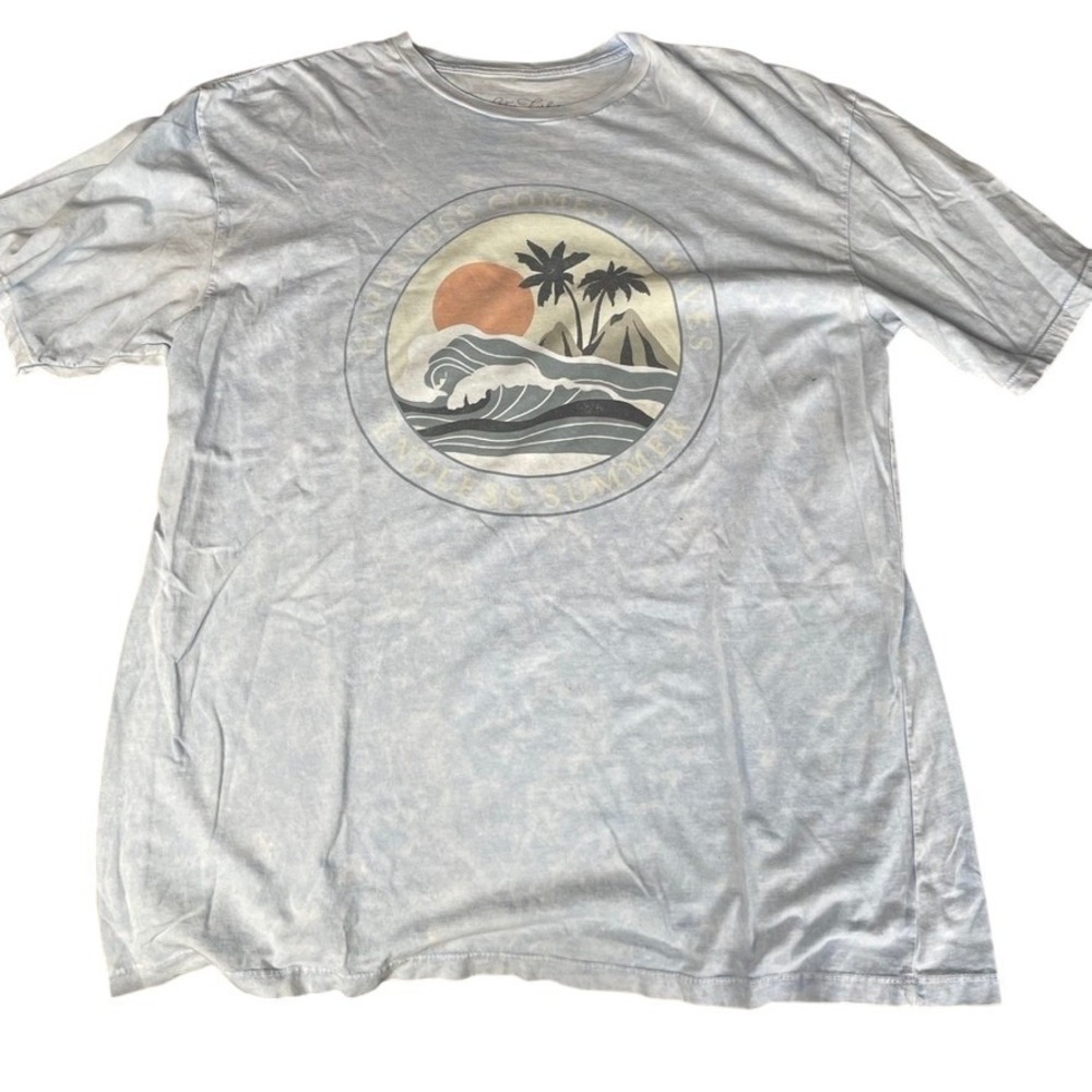 Lotus Fashion T Shirt Light Blue Tie‎ Dye Wave Sun Palm Tree Graphic XL